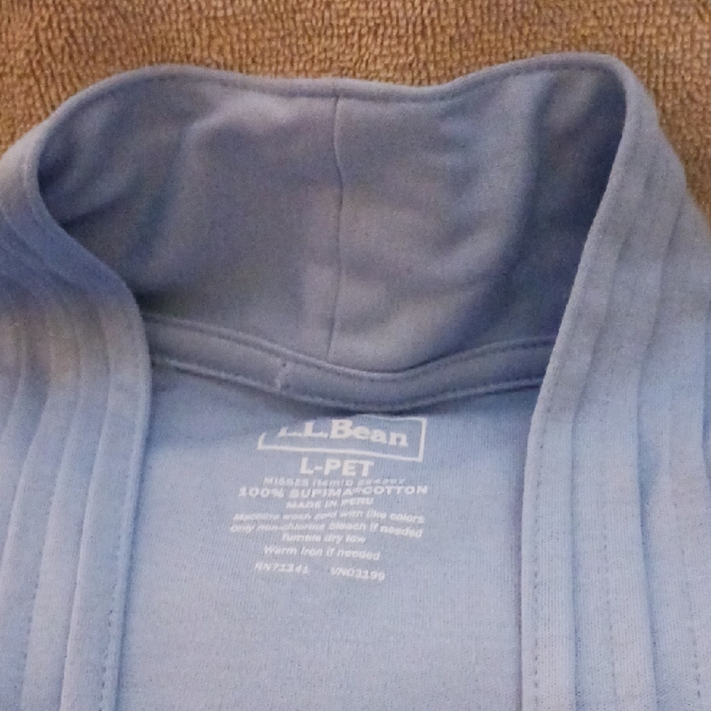 nwot: L.L.Bean: size L-pet, open cardigan. 100% suprima cotton.